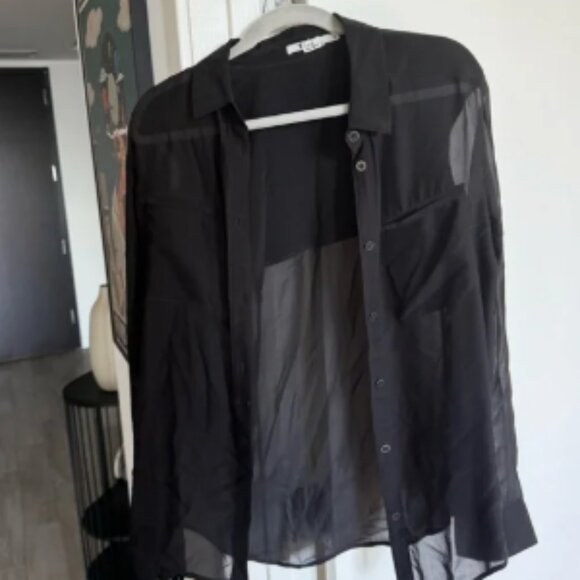 Sheer Black Button-Up Blouse | T Alexander Wang - Picture 1 of 4